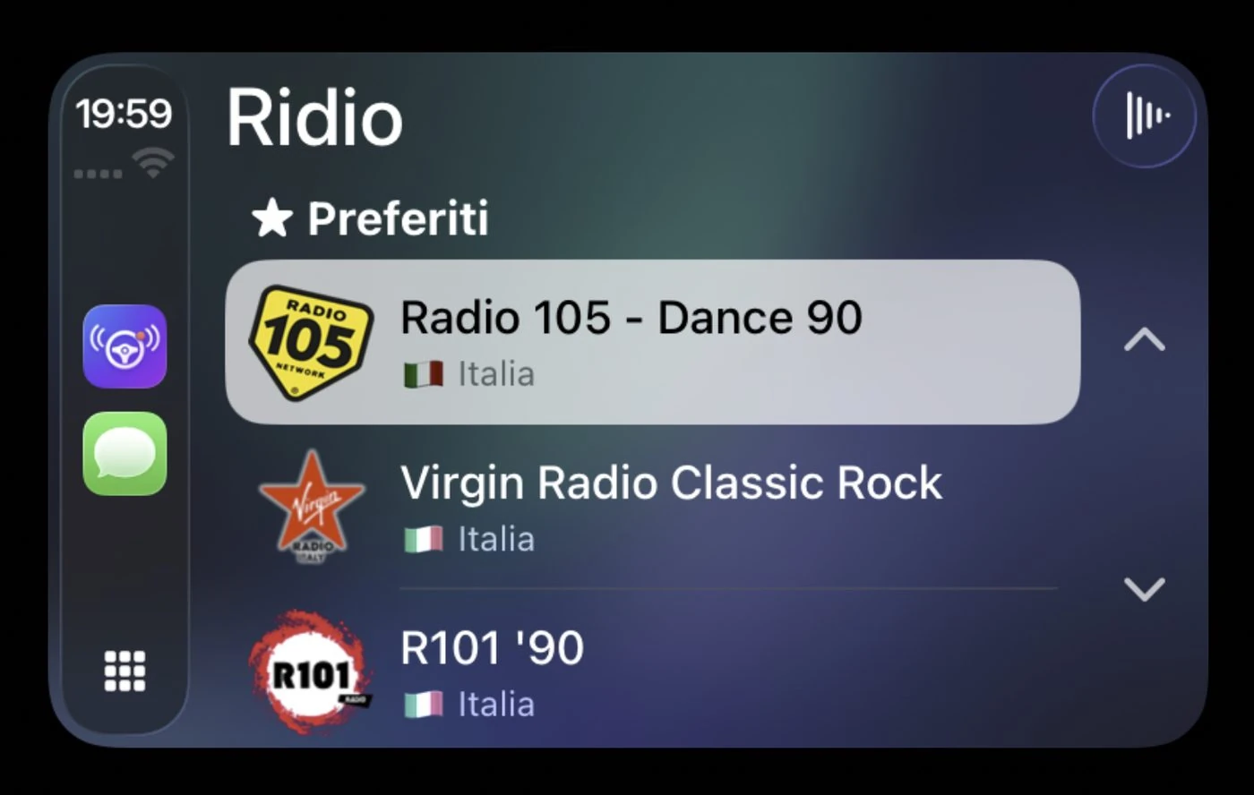 Ridio in funzione su CarPlay