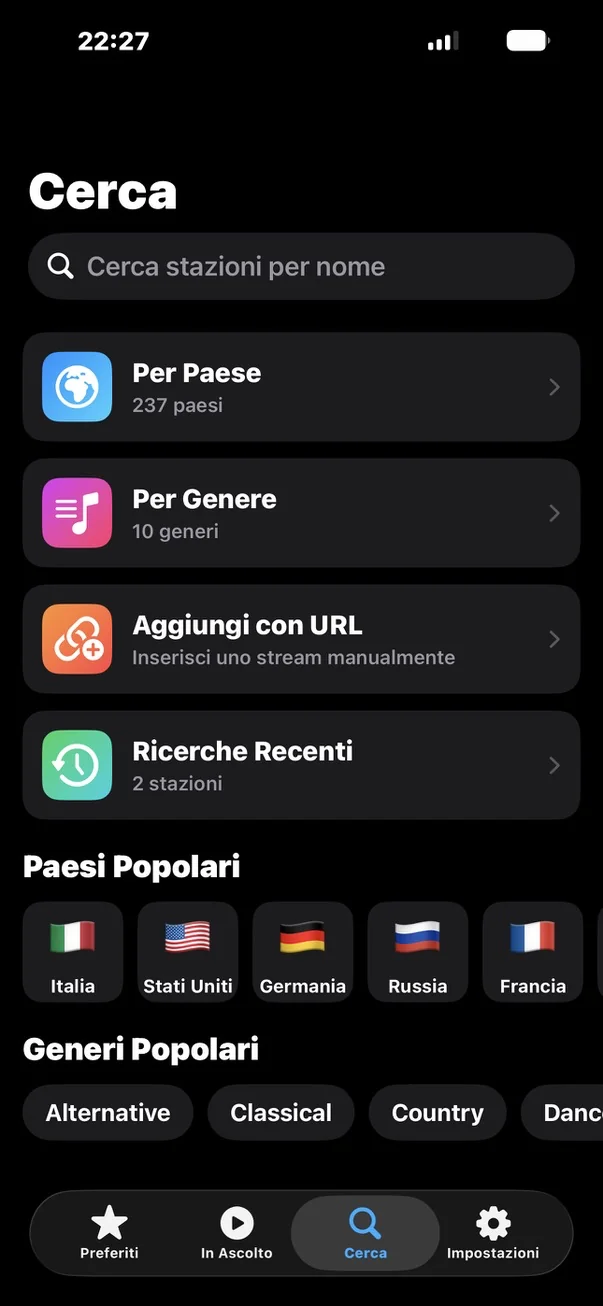 Schermata Cerca